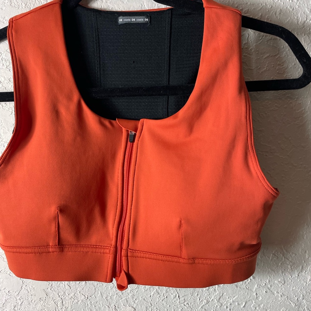 oiselle Bright Orange Front Zip Sports Bra